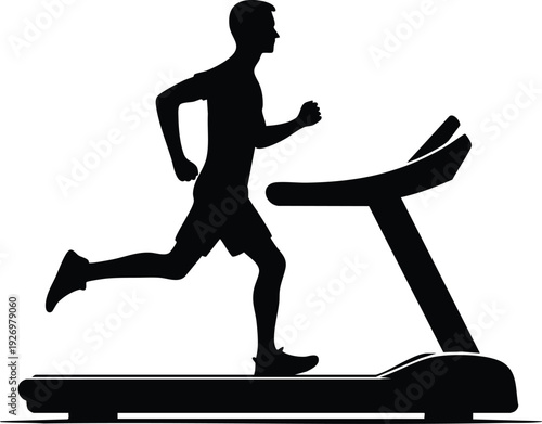A fit man working out running intensely on a modern electronic treadmill vector illustration on a white background