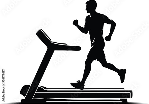 A fit man working out running intensely on a modern electronic treadmill vector illustration on a white background