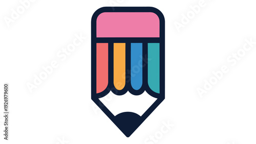 Colorful pencil icon with pink eraser and multi-colored lead