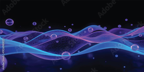 A dynamic blue fractal design featuring glowing smoke waves and flowing energy lines creates a curved abstract motion pattern against a dark black backdrop