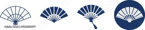 Four blue and white fan on white background asian traditional