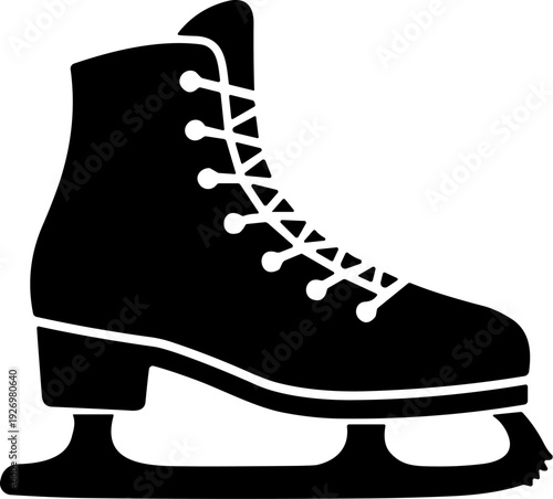 Ice Skate Figure Skating Boot Silhouette Vector in Solid Black isolated on a White Background