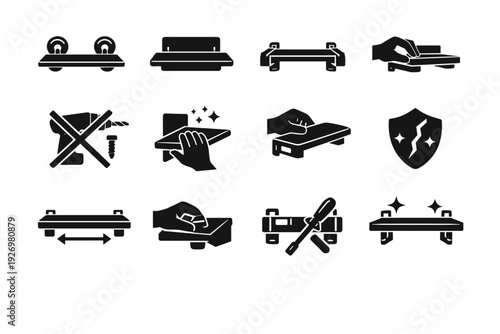 Concept attachment icons mount installation shelf simple vector setup generation icon removable