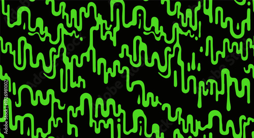 Abstract dripping slime seamless pattern. Created in flat style with black and neon green color palette.