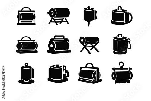 Paper movable icons tool travel concepts compact vector towel icon outdoor utility