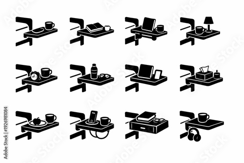 Simple icon bedside narrow tray vector layout small bedroom icons image generation