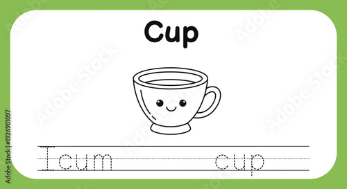 Cup Coloring Page for Kids, Cute Cup Cartoon