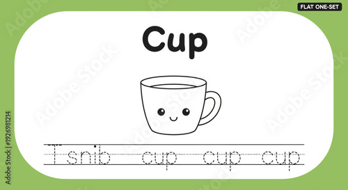 Cup tracing worksheet for kids learning