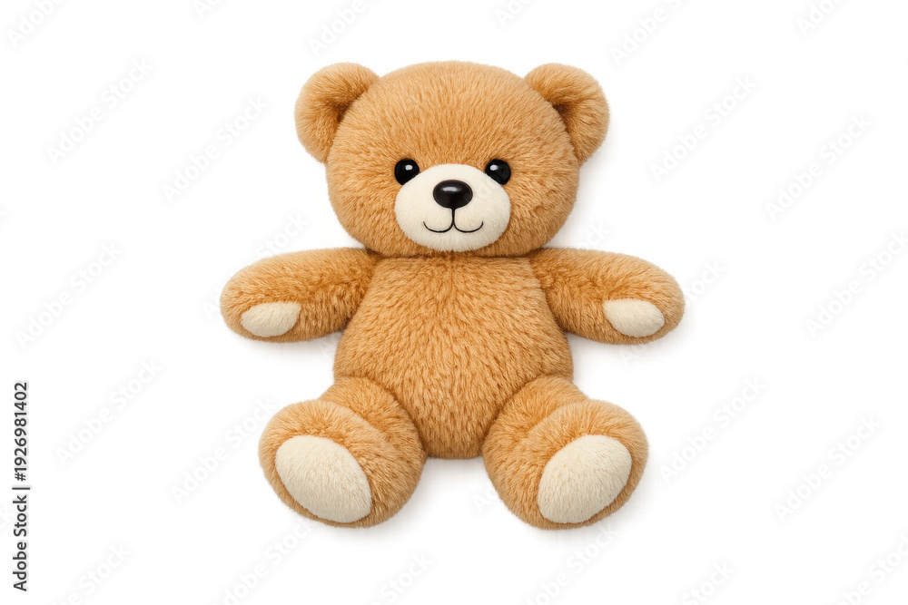 Fototapeta premium Cute fluffy teddy bear toy with black eyes and nose on a black background