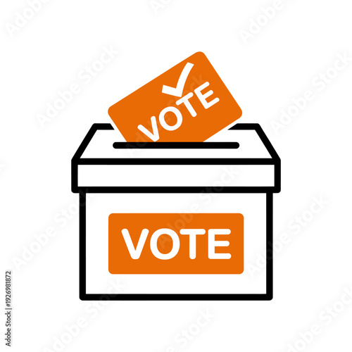 Simple illustration of a ballot box with orange vote signs