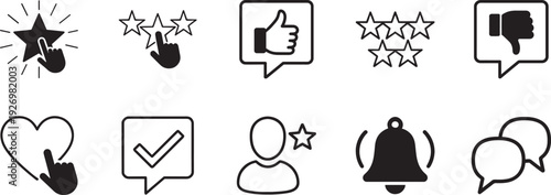 Review icon set. Editable vector EPS for ratings, feedback, evaluation, and customer opinions.