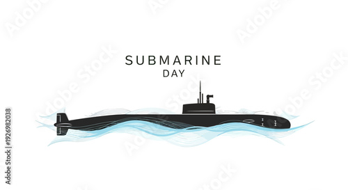 Black Submarine Illustration on White Background.