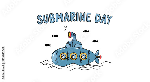 Blue Submarine with Fish and Periscope.
