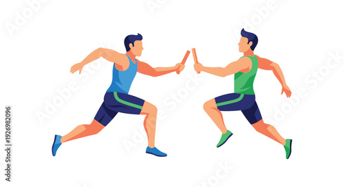 Two male athletes energetically exchange a baton during a relay race depicted in a striking silhouette high quality professional detailed modern