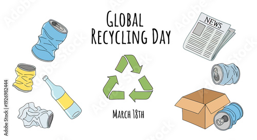 Recyclable Materials for Global Recycling Day.