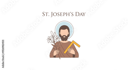 Saint Joseph Illustration with Beard and Staff.
