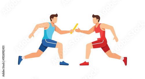Two runners are depicted in a relay race exchanging a baton with dynamic movement a striking silhouette high quality professional