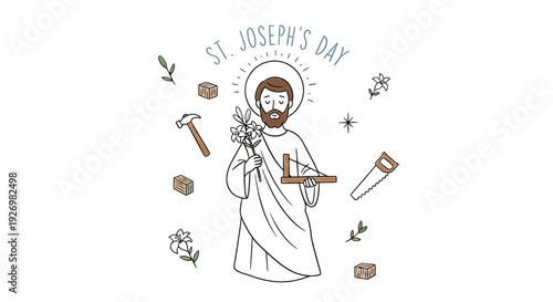 St Josephs Day Illustration Saint Joseph Carpenter.
