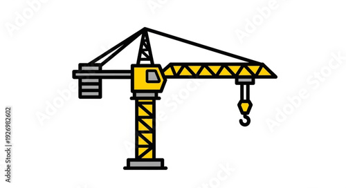 Yellow construction crane illustration on white background, ready for building.