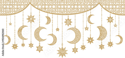 Golden moon and star curtain decoration