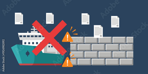A graphic illustration depicts a trade war between mineral shipments and a barrier, symbolizing sanctions. Bold colors and a clear, impactful design for commercial use.