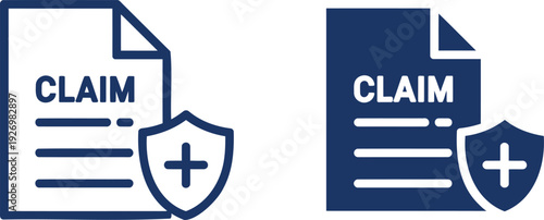 Blue claim document with shield and plus sign