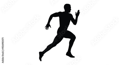 A dynamic black silhouette of a man mid stride appearing to run with energy and motion silhouette high quality professional detailed modern