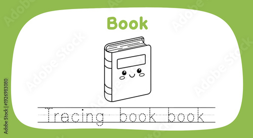 Cute book tracing worksheet for kids. Education concept.