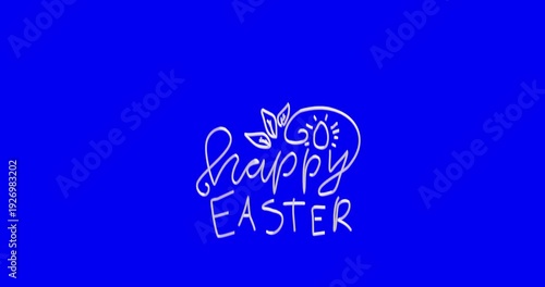 Wallpaper Mural Happy Easter text on blue monochrome background. 3d render video.  Torontodigital.ca
