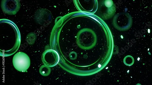 Green Bubbles Floating in Dark Space.
