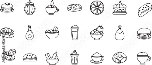 Food icons and restaurant menu illustrations