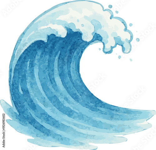 Vector watercolor illustrations of a wave