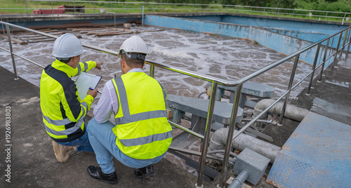 Canvas-taulu Environmental engineers work at wastewater treatment plants,Water supply enginee