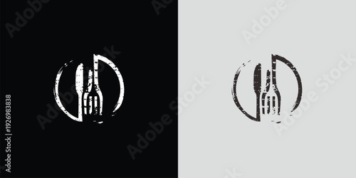 Minimalist restaurant logo with fork knife and plate design.