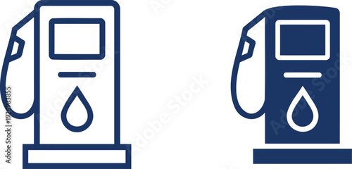 Two blue gas pump with fuel drop symbol station vehicle