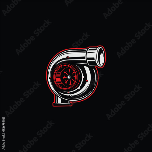 Turbocharger Illustration on Black Background for Automotive Enthusiasts.