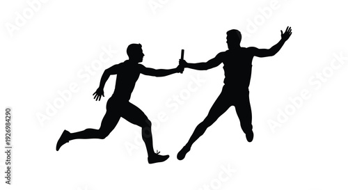 Two runners completing a relay race one handing off the baton to another depicted in silhouette high quality professional detailed modern