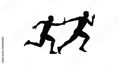 Two athletes are depicted mid stride in a relay race showcasing dynamic movement and teamwork silhouette high quality professional detailed modern elegant