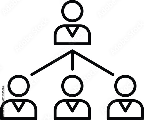 Simple outline of a hierarchical team structure with one leader and three subordinates hierarchy