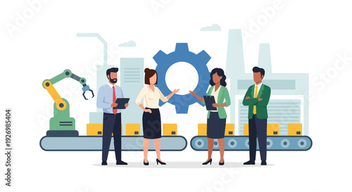 Diverse Business Team Overseeing Industrial Automation & Smart Manufacturing Process