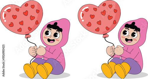 A cartoon illustration of a character in a pink hooded outfit sitting cross-legged on the ground.