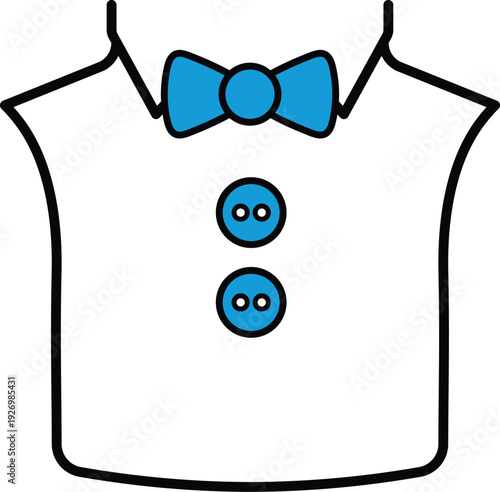 White shirt with blue bow tie and two blue buttons cartoon