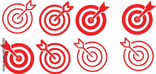 Red Target Icons with Darts dartboard bullseye