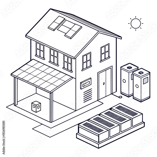 A house with solar panels on the roof and in the yard