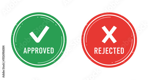 Two circular icons one green with a checkmark and one red with an x representing approval and rejection silhouette high quality