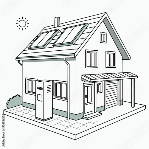 A house with solar panels on the roof and a carport