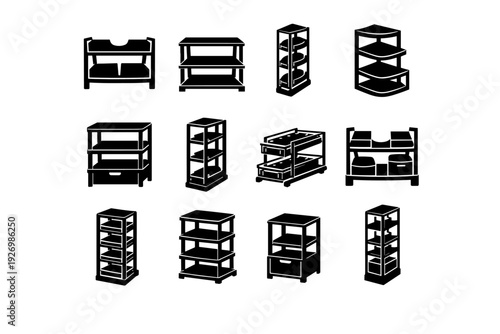 Generation system icon vector image shelves stacked interior cabinet upright simple rack