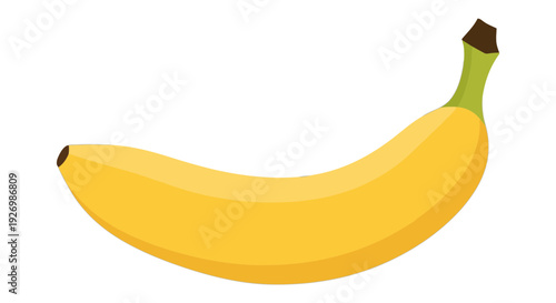 A ripe yellow banana with a small green stem and slight curvature. isolated on transparent background, Vector
