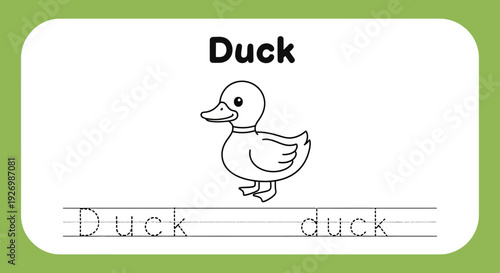 Duck Coloring Page for Kids, Educational Worksheet