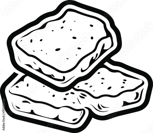  Minimalist frozen chicken nuggets vector sticker, bold black thick clean outline, pure white background, isolated object